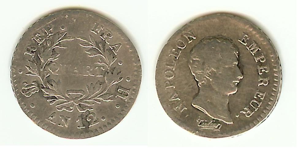 Quarter Franc Napoléon 1st AN 12H aF/F+